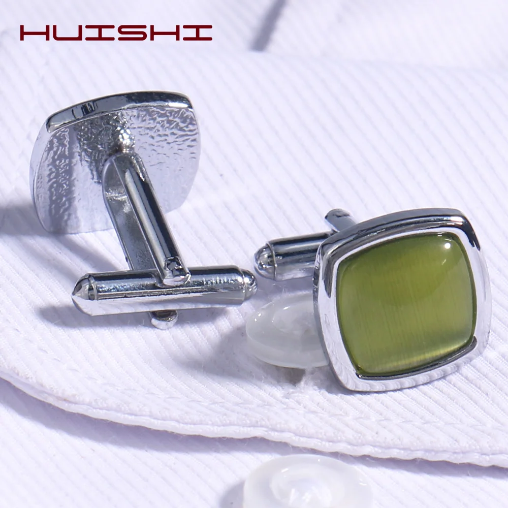 Opal Stone Cufflinks For Mens Shirt French Style Opal Stone Cats Eye Metal Rhinestone Cufflink Men Suit Wedding Business Jewelry