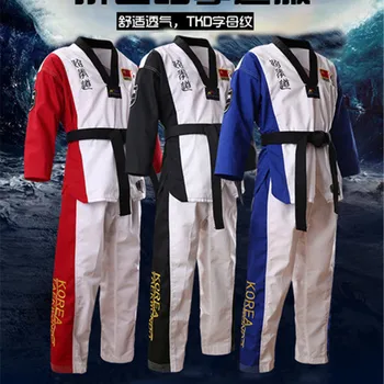 Ktigers 한국 태권도 유니폼, 성인 어린이 청소년, 레드 블루 블랙 MMA 무술 가라테 Tkd 패브릭 의류 