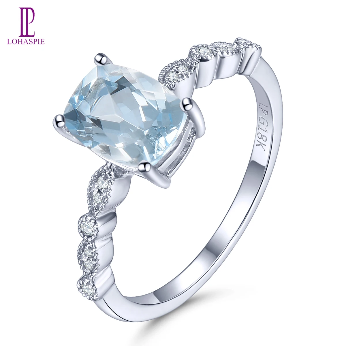 

LP 14K White Gold Ring 1.32 Carats Natural Aquamarine 0.05 Carats Diamonds Rings Classic Style Fine Jewelry for Women‘s Gift