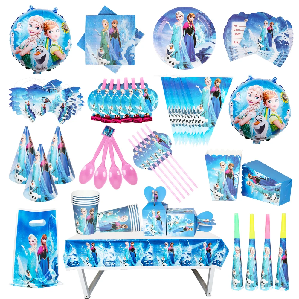 

Disney Birthday Theme Frozen Princess Disposable Tableware Cup Flags Tablecloth Cake Decorating Baby Shower Girl Party Supplies