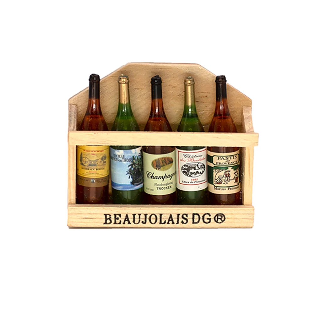 Minijuego de botellas de vino para casa de muñecas, accesorios en miniatura con caja, modelo de bebidas de simulación, juguetes para Decoración de casa de muñecas, 1/12