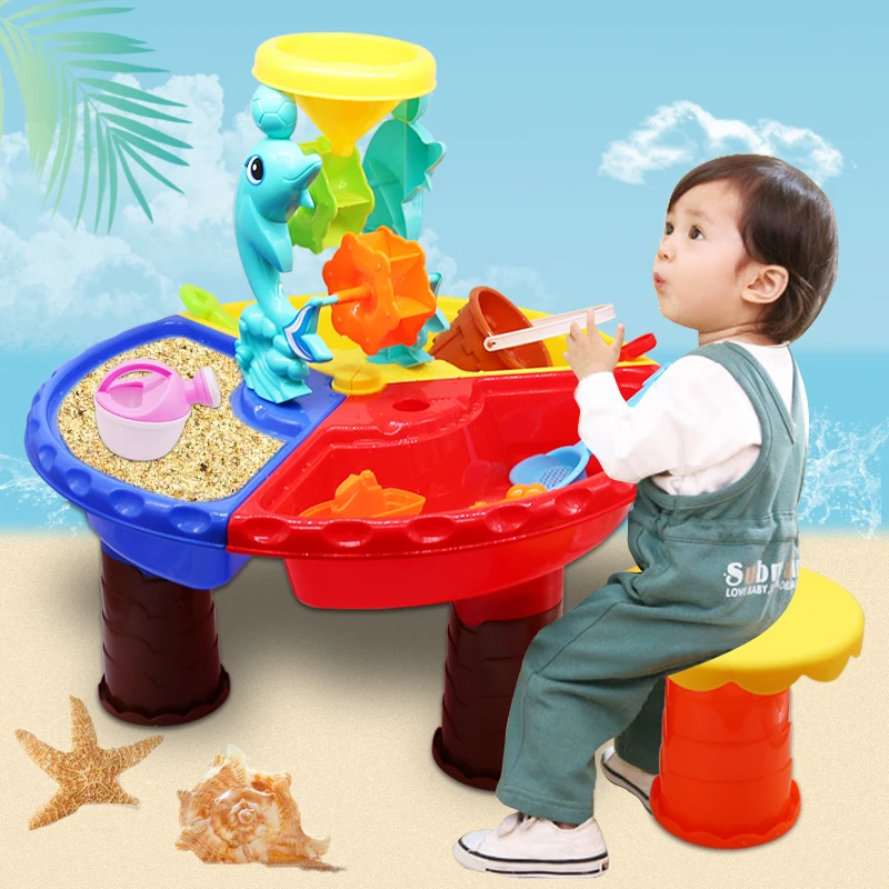 Conjunto de brinquedos para crianças, mesa de praia e brinquedos para bebês, conjunto de dragagem em areia aquática, cores aleatórias para áreas externas, praia, piscina de areia, 1 conjunto