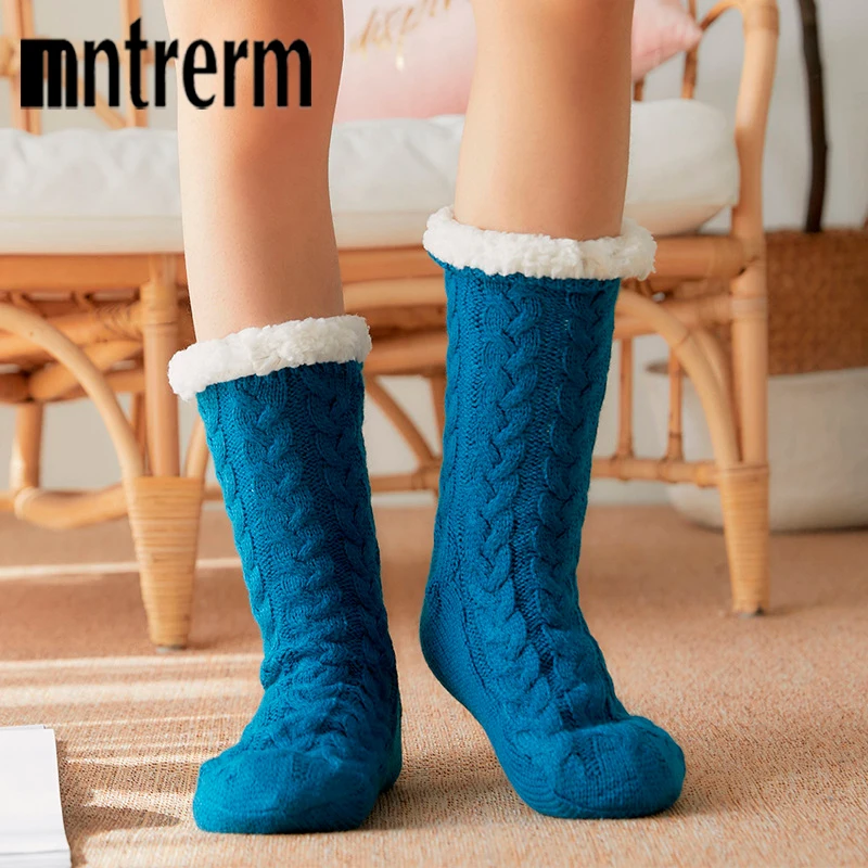 Glglgege twist stripes Winter Women Socks Women Non-slip Adult Floor Socks Indoor Warm Shoes Soft Bottom Slippers Home Shoes