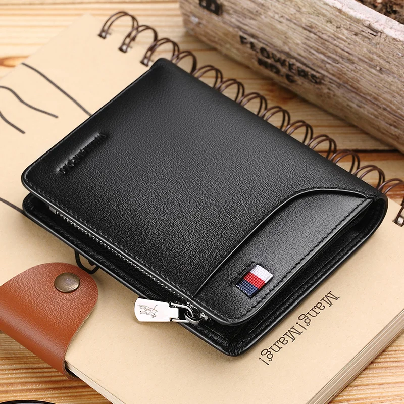 Genuine leather Wallet men's wallet business card holder business men's short Wallet Zipper Leather Wallet