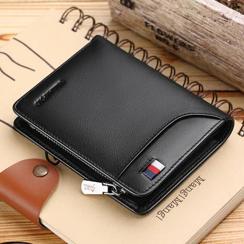 Imagen 2 del producto Cartera de cuero genuino para hombre, tarjetero, cartera corta para hombre de negocios, cartera de cuero con cremallera