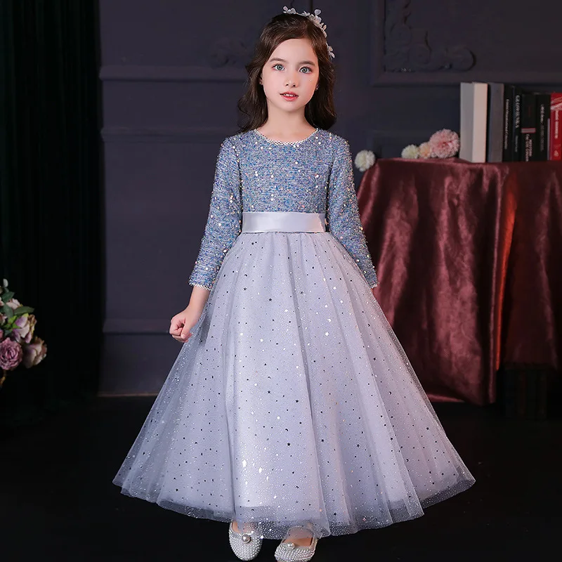 

Princess Star Tulle Scoop Flower Girl Dress Bow Children First Communion Dress Ball Gown Wedding Party Dress Runway Show Pageant