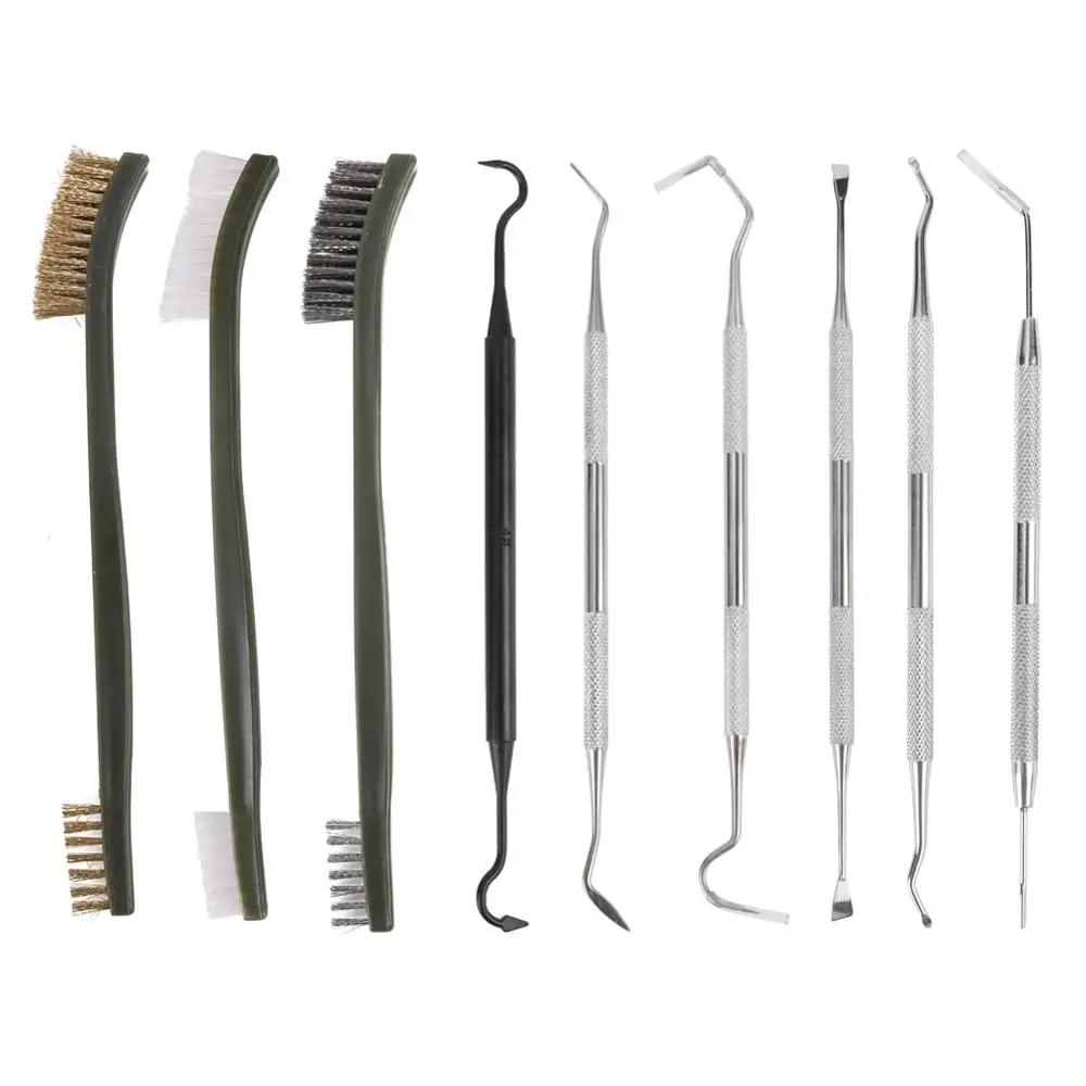 9pcs Cleaning Kit with bag 3 Brass Steel Nylon Brush + 6 Stainless Steel Nylon Pick Cleaning Tool