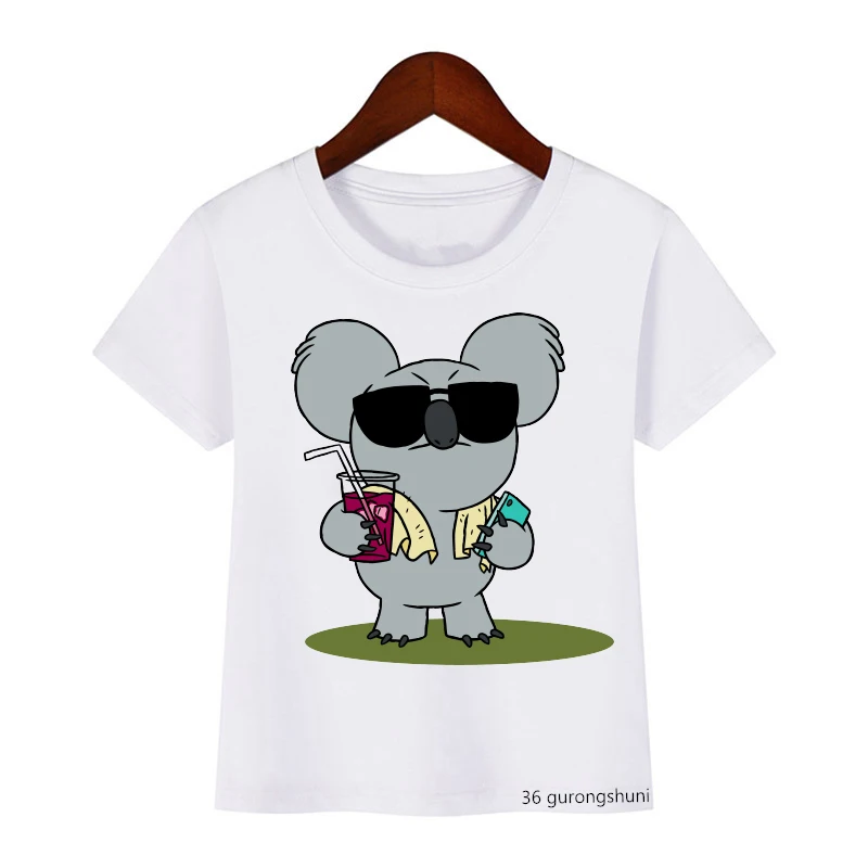 Kawaii Children T-shirt Cartoon Drawing Koala on The Stars Boys Girls Cartoon Funny Tshirts Kids Summer Tops Kids Clothes