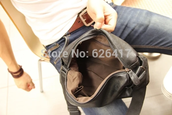 New leisure men\'s single shoulder messenger bag cross body bag small casual travel bag black PU leather, free shipping