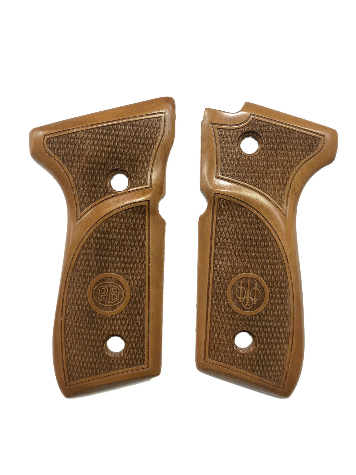 

Beretta F92, 92 A1, 92G, 92FS, 96, 96 A1, M9, m9A1 Compatible Laser Cut Wood New Design Orthopedic Grips Mod16