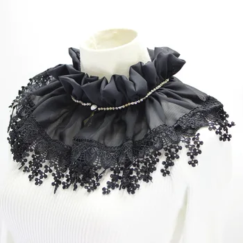 ผู้หญิง Victorian Ruffled ตาข่ายปลอมคอ Shawl Retro Layered Tulle ที่ถอดออกได้ Ruff ตกแต่ง Clown คอสเพลย์ Choker