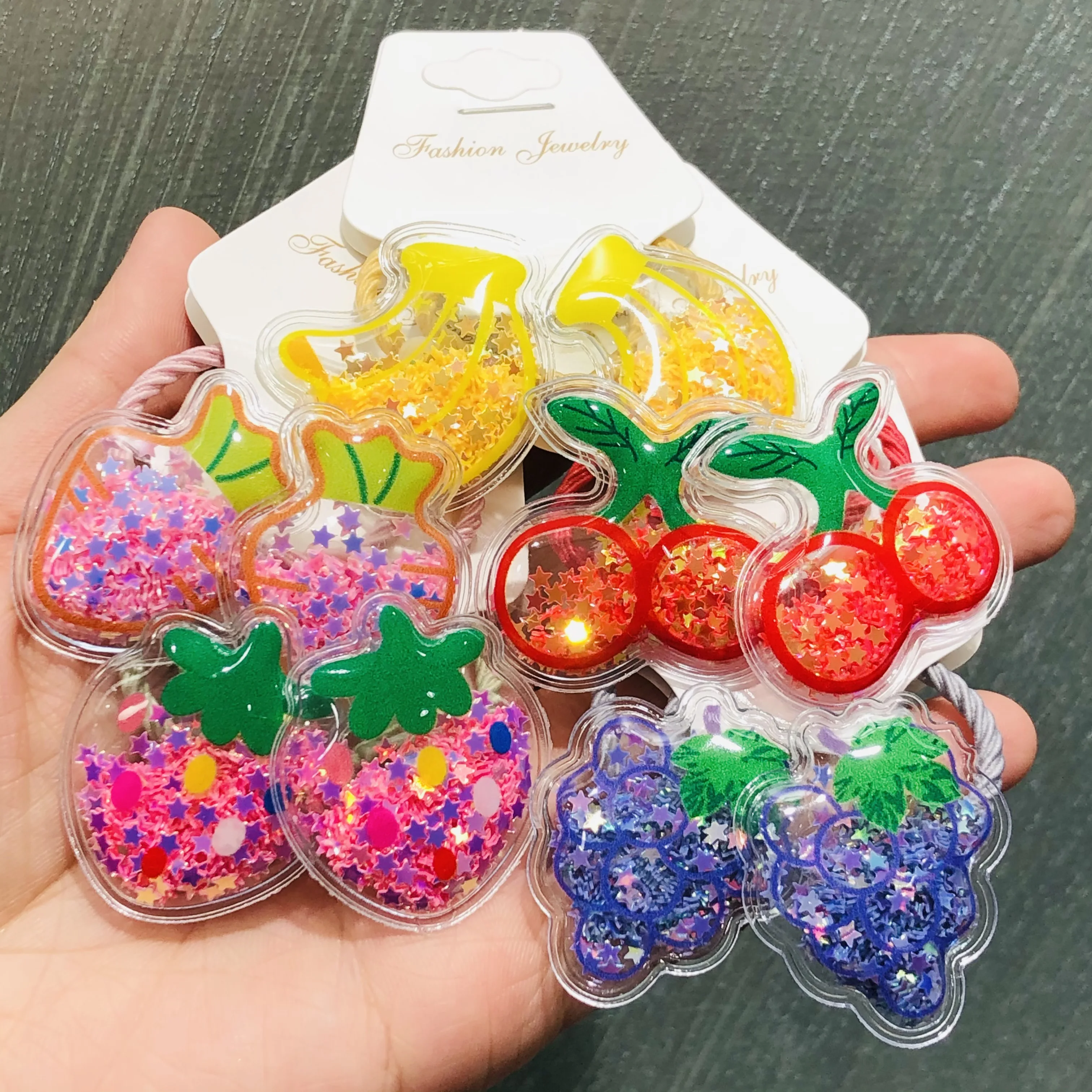 Set de 2 unidades de accesorios para el cabello de cereza y fruta brillante, gomas elásticas para el pelo para niña, cintas para el pelo, decoraciones para el cabello