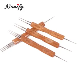 Nunify New Double Side Crochet Needle Hooks For Dreadlock Crochet Hook For Hair Braiding Bamboo Handle One Double Triple Head