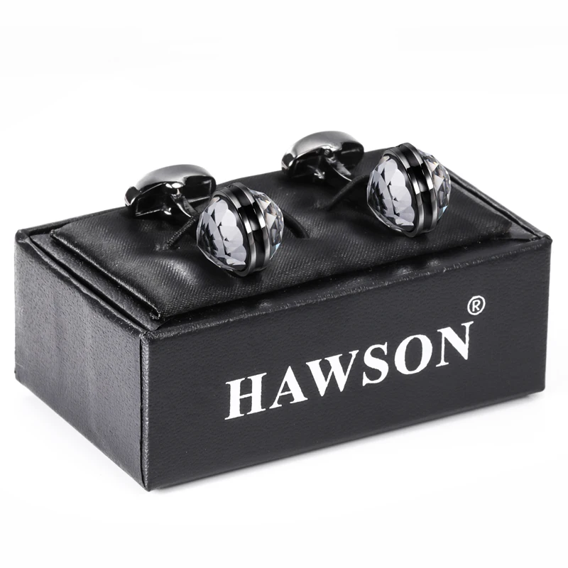 13*14mm HAWSON Cufflinks Fashionable Stylish Gun Plated Crystal Inlaid for Mens French Cuffs Shirts Accessories/Ornament