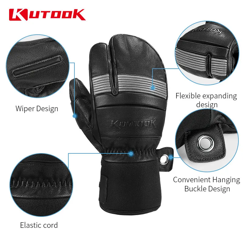 KUTOOK Thermal Mitten  Bicycle Gloves Inner Waterproof Pocket Fleece Gloves Fist Protection Ski Motorcycle Skiing Gloves SF9505T