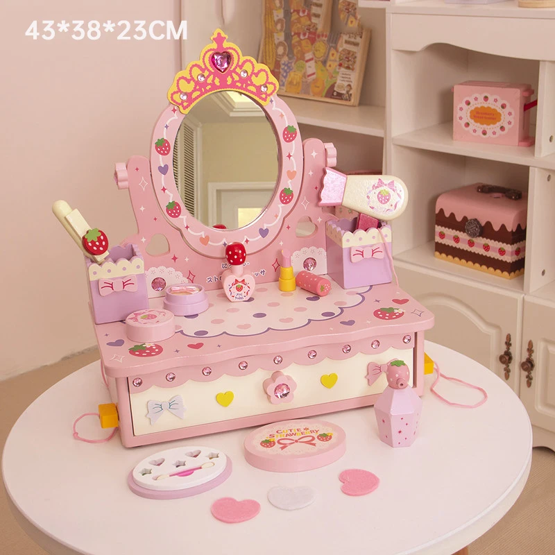 New Children\'s Simulation Wooden Dressing Table Girls Toys Play Makeup Set Cosmetic Table  Play House Girl  Toys For Kids Gift