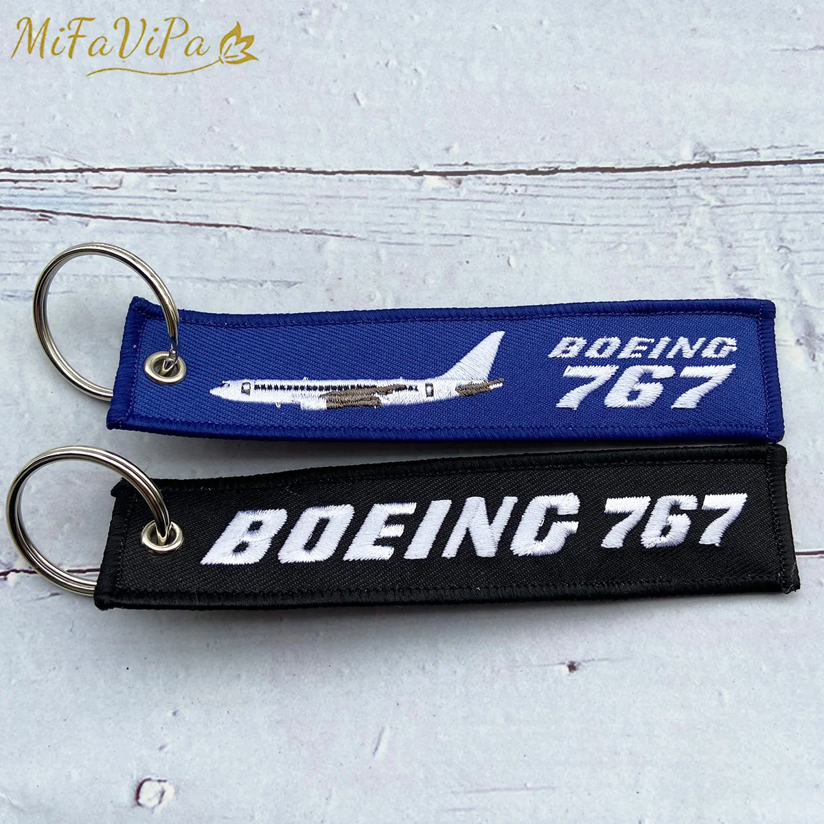 2 PCS Black and Blue Embroidery Boeing 767 Fashion Trinket Keychain Phone Strap Aviation Key Chain for Men Gift Luggage Tag Keyr