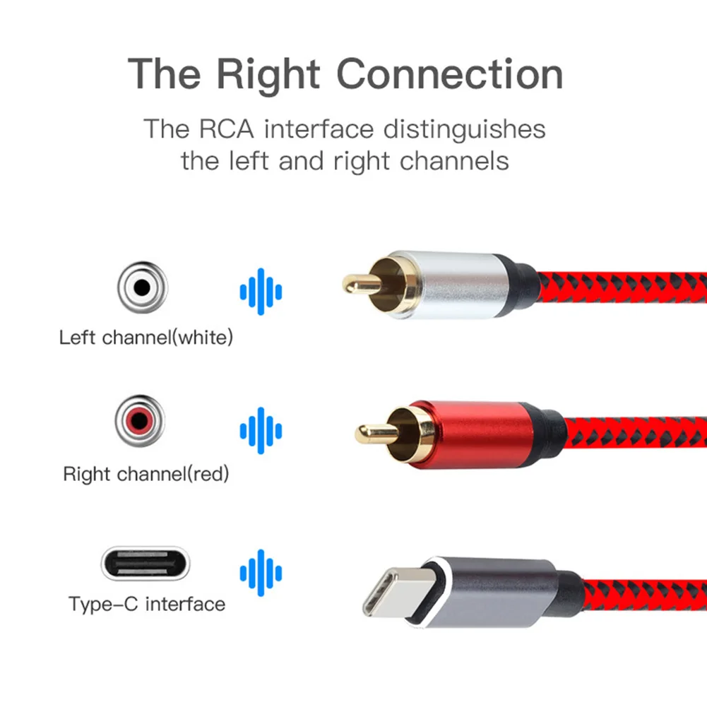 USB Audio Cable Type C Male to 2 RCA Male Audio Cable for Xiaomi Huawei Tablet Speaker Amplifier TV 0.5m 1m 1.5m