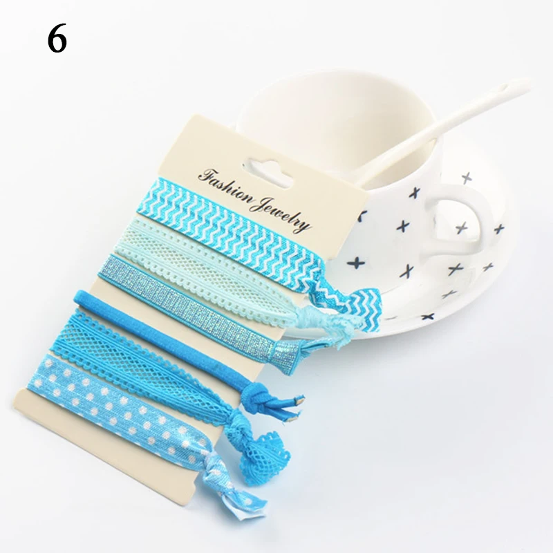 6 Pcs/Pack Women Girls Fashion Elastic Hair Band Chiffon Headband Long Ribbon Bowknot Hair Ties Ponytail Holder Foe Tassels Rope