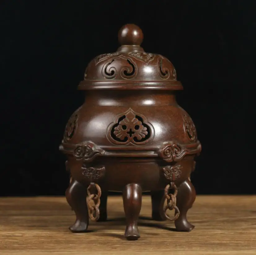 

Archaize seiko brass Five foot Hollow out Incense burner crafts statue