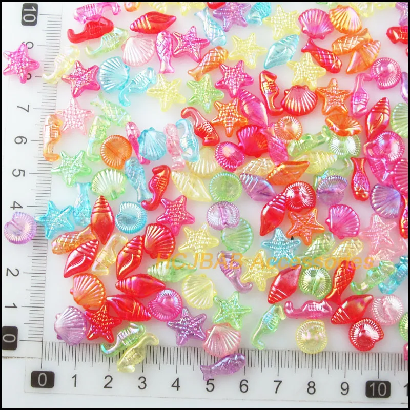 120Pcs Mixed Acrylic Plastic Marine Animals Spacer Beads Charms 12mm-15mm