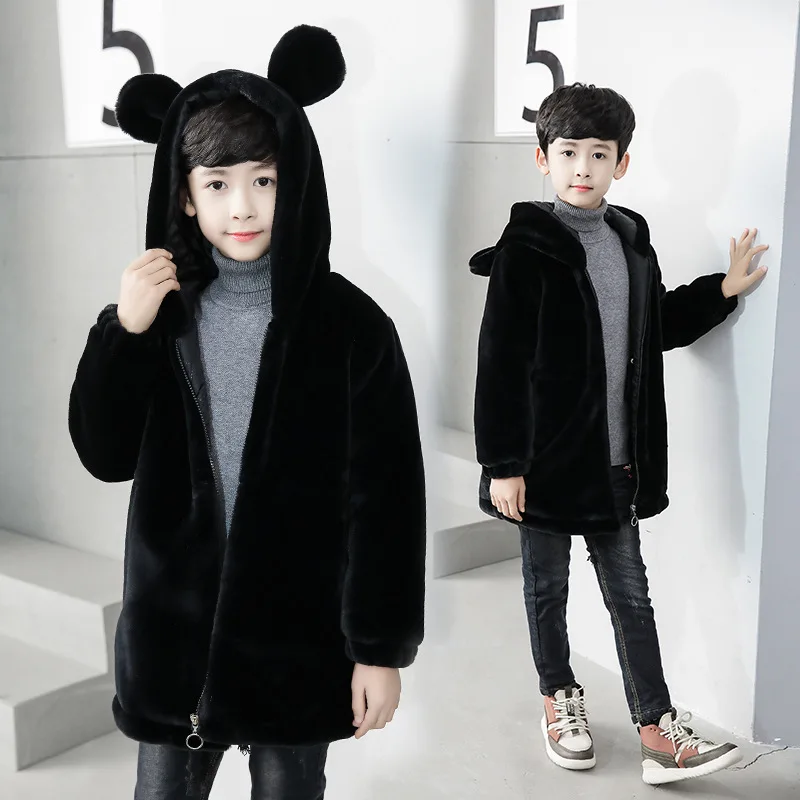 thick fur hooded big boys thermal jacket winter warm kids cotton padded coat spring fall children's clothing