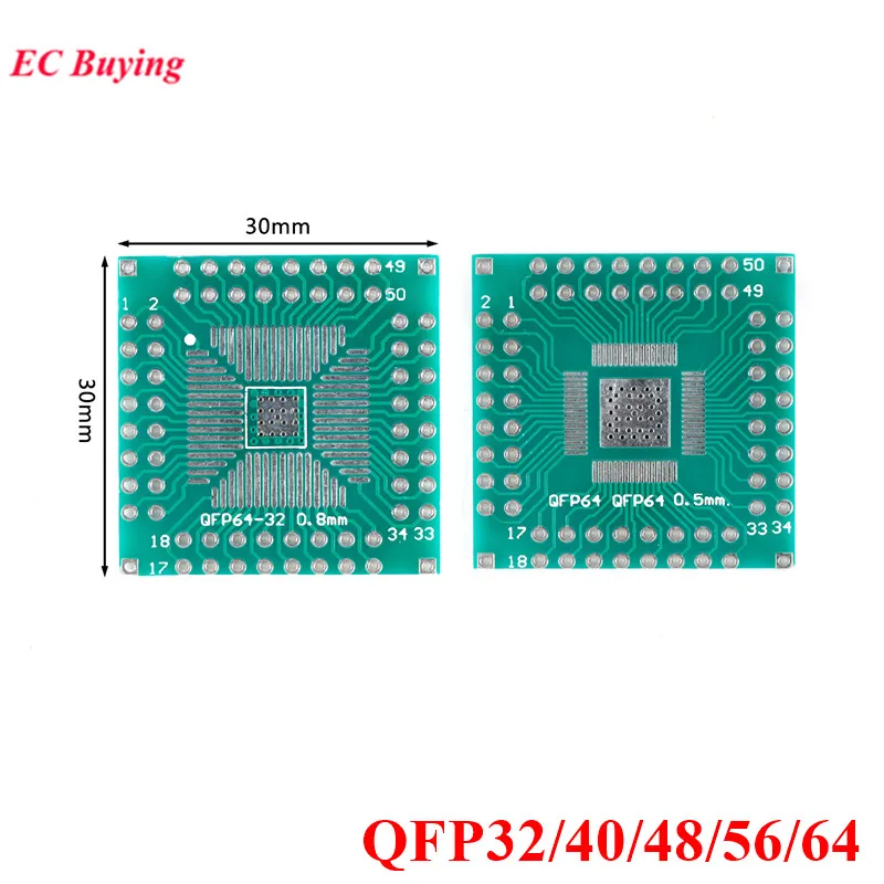 5PCS QFP 32 40 48 56 64 Transfer Board Adapter PCB Pinboard SMT SMD to DIP40 DIP32 DIP64 DIP Pin IC Test Plate 0.5mm 0.8mm Pitch