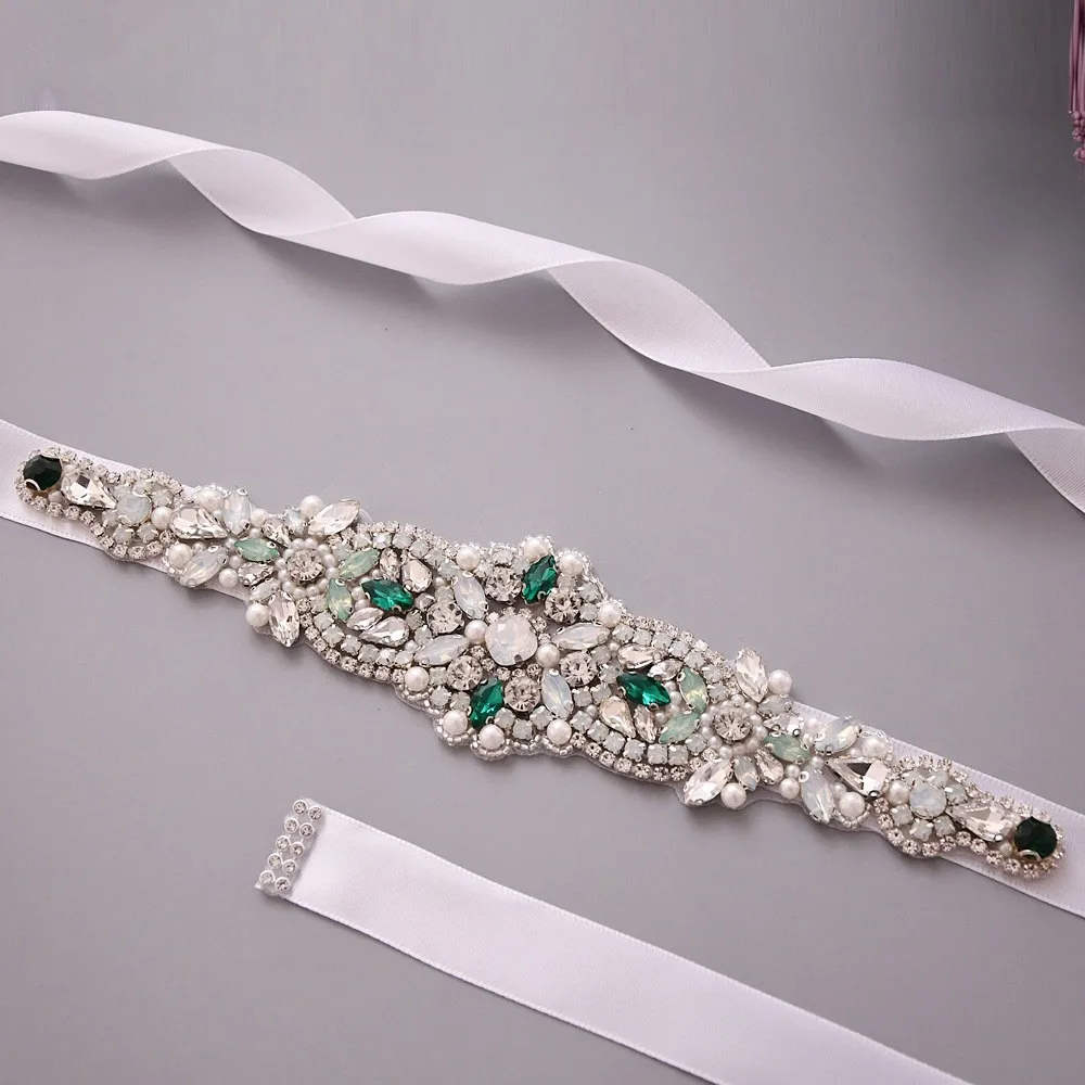 JaneVini 2020 Bling Crystals Vintage Wedding Rinestone Belt White Ribbon Bridal Dress Belt Women Satin Sash Wedding Accessories