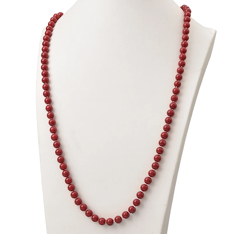 Wholesale Dark Round Red Coral Long Pearls Necklace 8mm Size For Diy Chain Imitation Coral Necklace 36inch Gem Women Gift H869