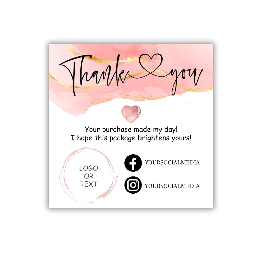 Personalized Mini Insert Card, Pink Gold, Thank You for Your Order, Small Business Insert Card, Modern Packaging Insert Card