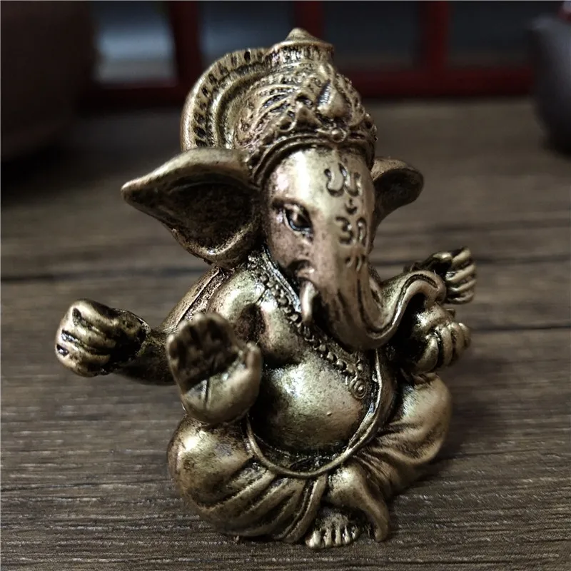 Bronze Color Lord Ganesha Statue Buddha Ornaments Elephant Hindu God Sculpture Figurines Home Office Decoration Buddha Statues