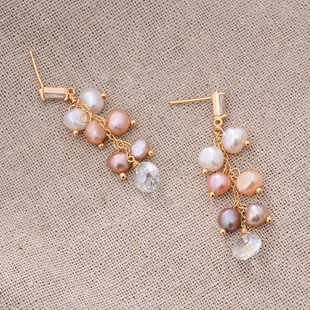 Original handgemachte 14K Gold gefüllt natürliche Süßwasserperle Glanz Kristall Traube Damen Quaste Ohrstecker heißer Verkauf Schmuck – Detail 5