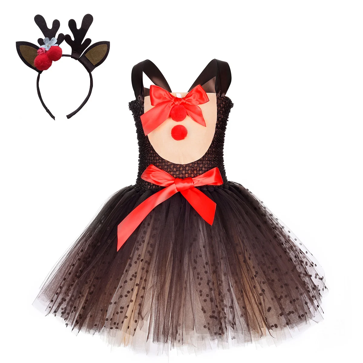 

Girls Christmas Elk tutu Dress Santa Halloween Deer Costume Tutu Party Clothes Children Dance Wear With Headband Party Dress Up