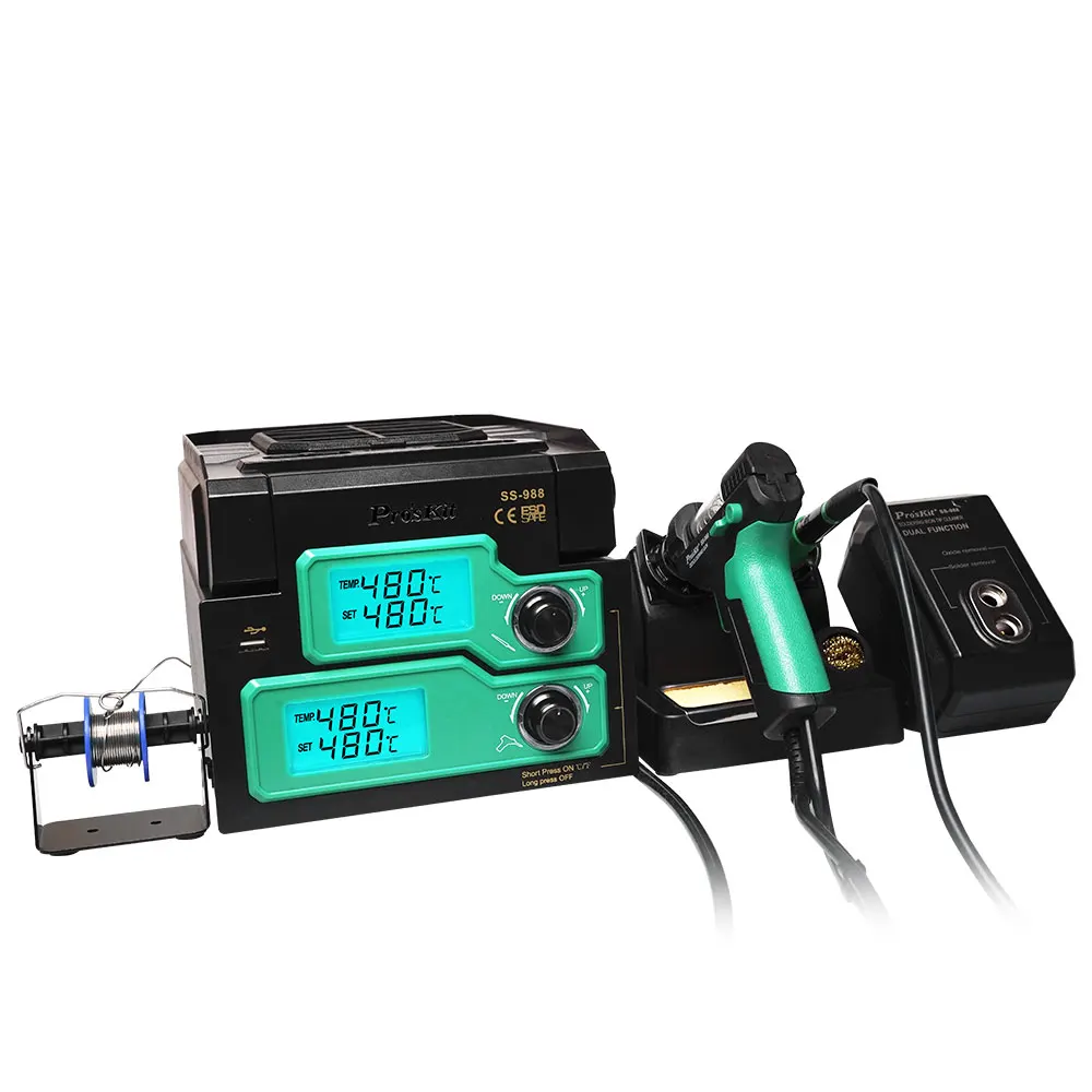 Pro\'sKit SS-988H Soldering Station Digital LCD Display 220V Smoke Exhaust Soldering Iron For SMD Desoldering Rework Station