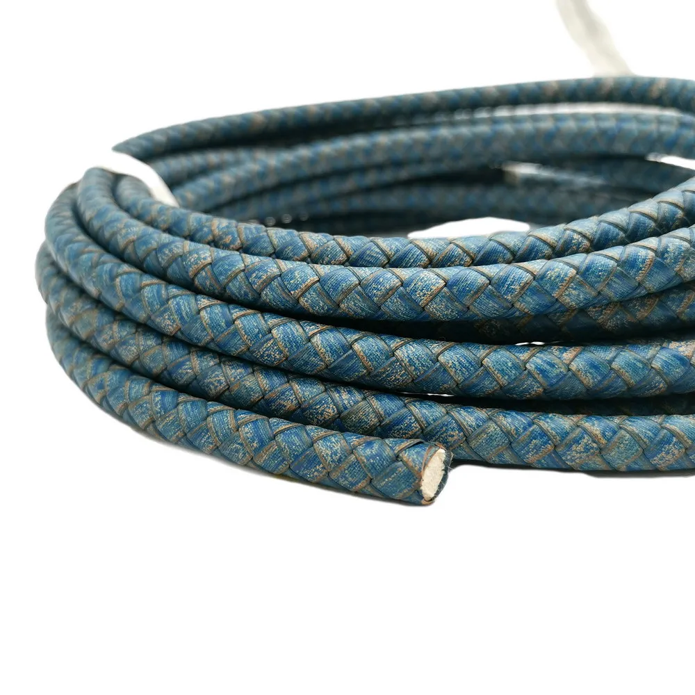 Premium Quality Braided Leather Bolos Cords 8mm Round Leather Strap Distressed Blue for Jewelry Making