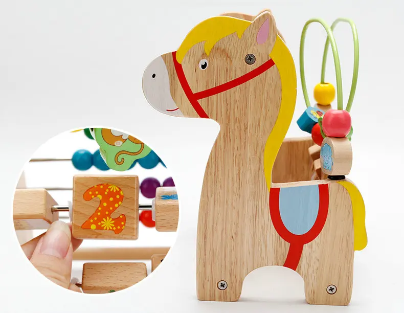 Wooden Cartoon Horse Montessori Approach Number Color Pattern Cognition Early Educational Toys Handing Ability Training Develop