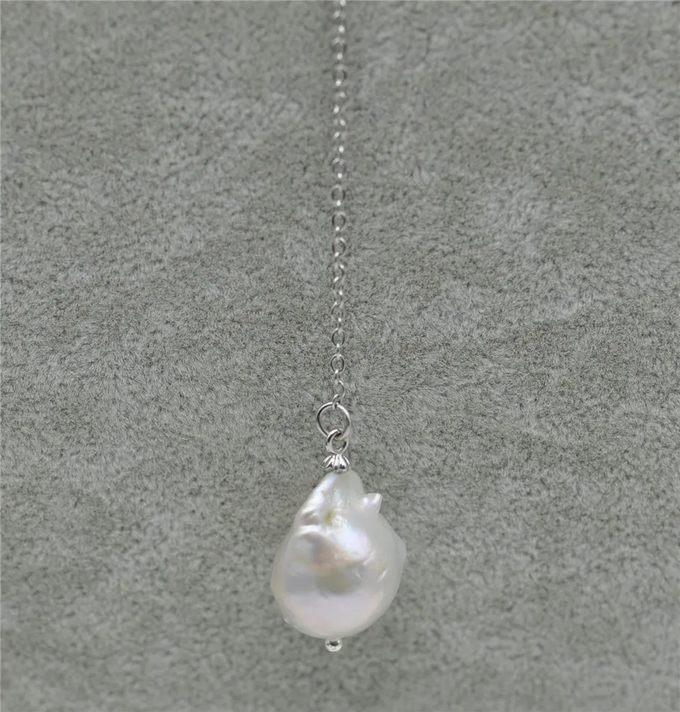 

HABITOO Nature Freshwater Pearl 13-16mm Baroque Pearl Pendant Necklace 925 Silver Chains Necklace for Woman жемчужное ожерелье