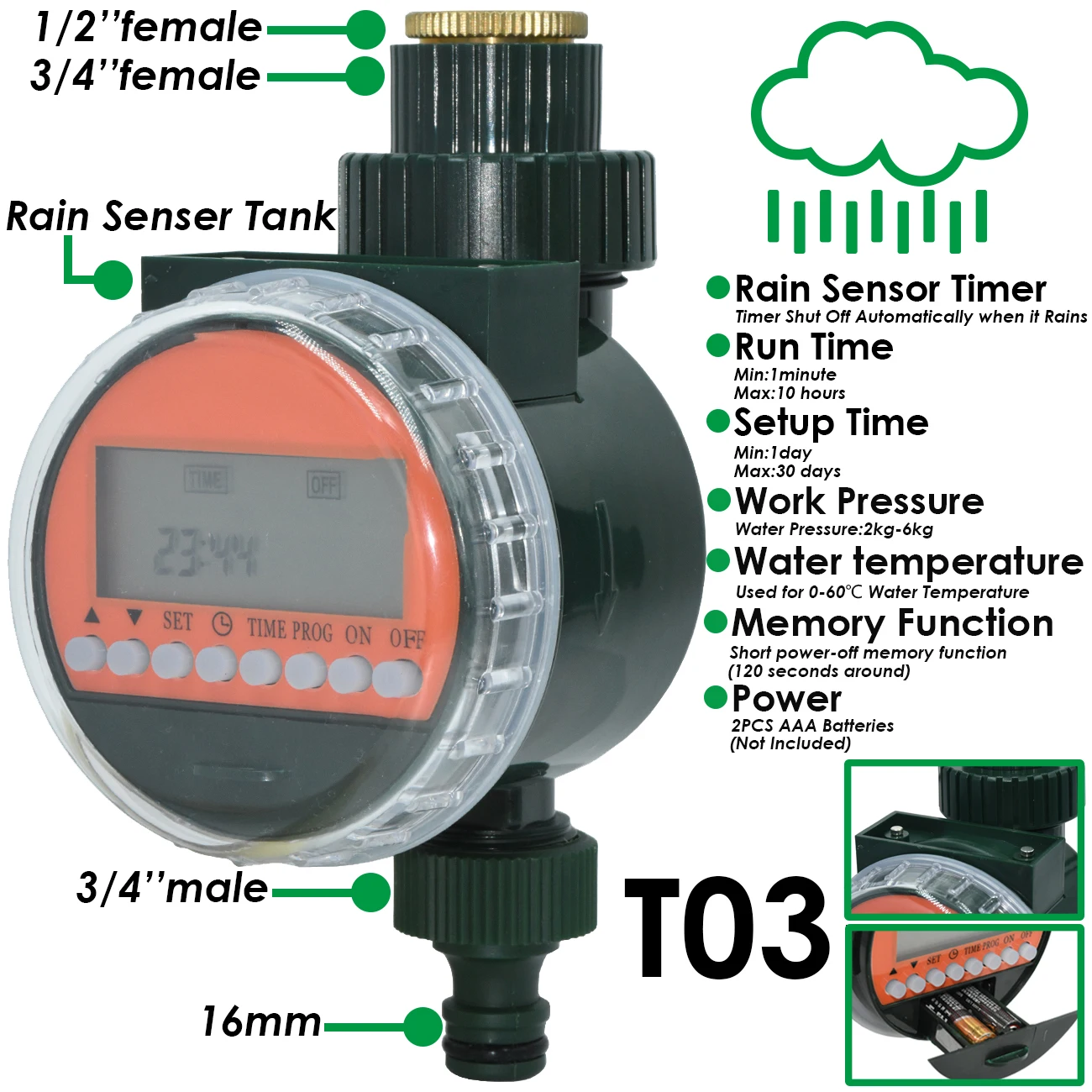 KESLA-sistema de riego automático para jardín, irrigador de invernadero con temporizador, Sensor de lluvia, LCD Solar, controlador electrónico de