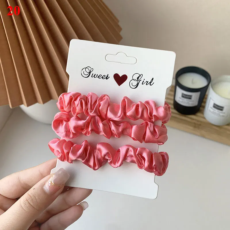 3Pcs/Set Pack Silk Satin Silky Hair Scrunchies Set Women Simple Ponytail Holders Hair Rope Ties Rubber Bands Scrunchy Hair Rings