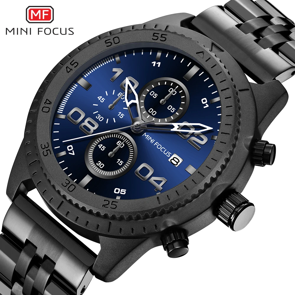 MINI FOCUS Men Business Watch Top Luxury Brand Big Dial Man Steel Chronograph Quartz Wristwatch Male Clock Relogio Masculino