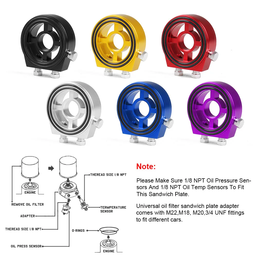 Universal Oil Filter Cooler Sandwich Plate Adapter Oil Sensor Adapter With Connectors M18*1.5 M20*1.5 M22*1.5 3/4-16