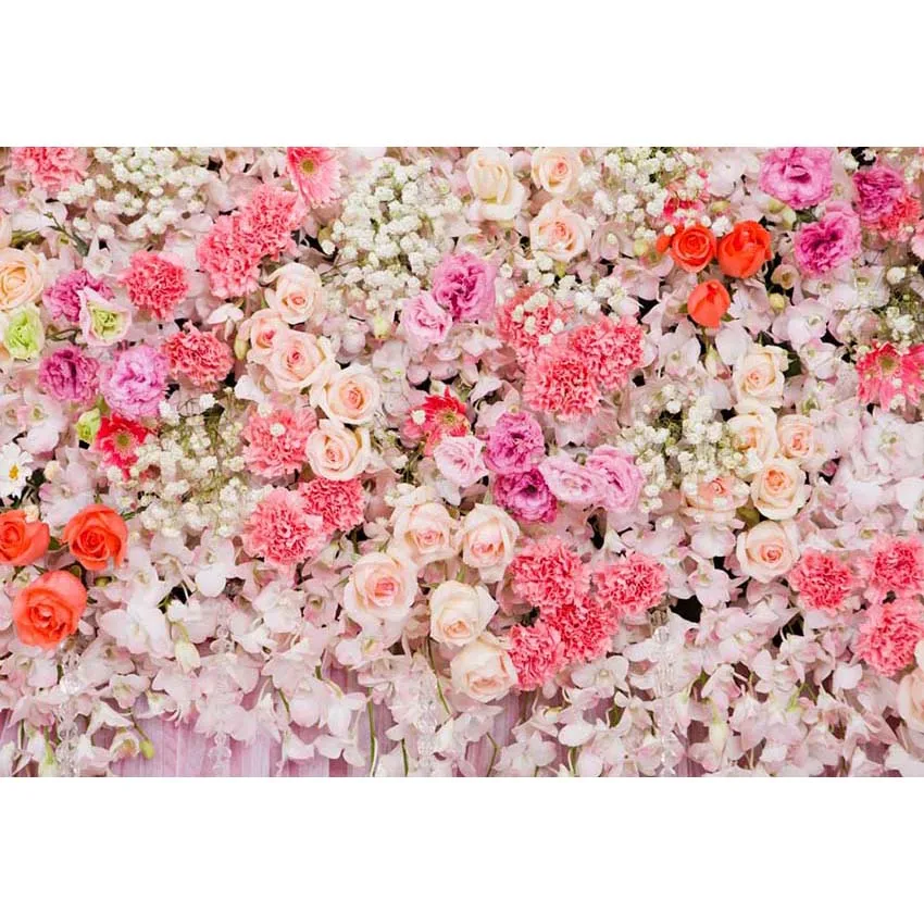 7x5FT  Light Pink Color Flowers Floor Wedding Bridal Shower Party Custom Photo Studio Backdrop Background Vinyl 220cm x 150cm