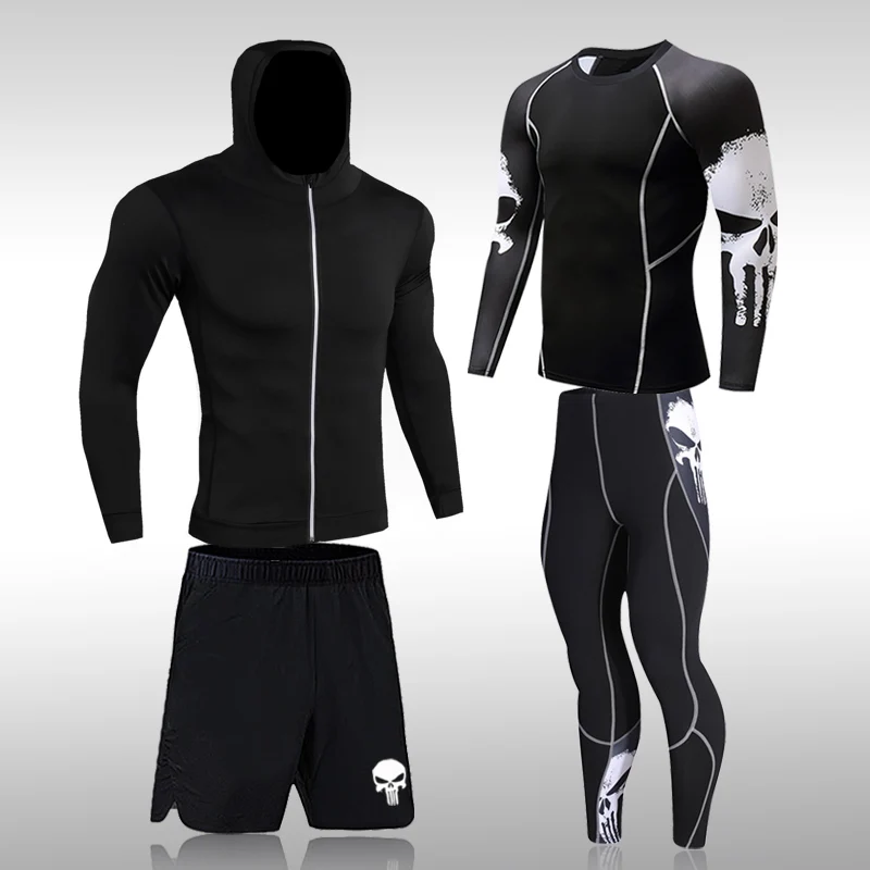 Ropa Deportiva de compresión para hombre, trajes de gimnasio, mallas de entrenamiento, conjunto deportivo para correr, chándal Rashguard