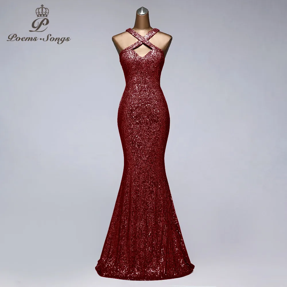 

New sexy back Burgundy sequin evening dresses vestido de festa prom gowns vestidos elegante party night dress sukienki wizytowe