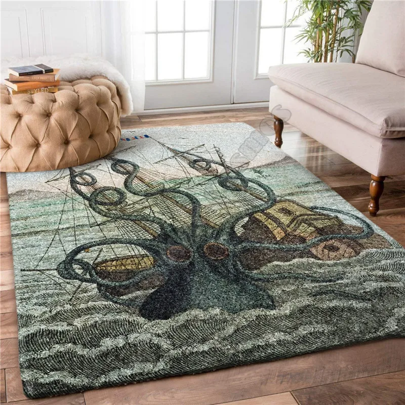 Octopus pirate ship 3D Printed Carpet Mat for Living Room Doormat Flannel Print Bedroom Non-slip Floor Rug 02