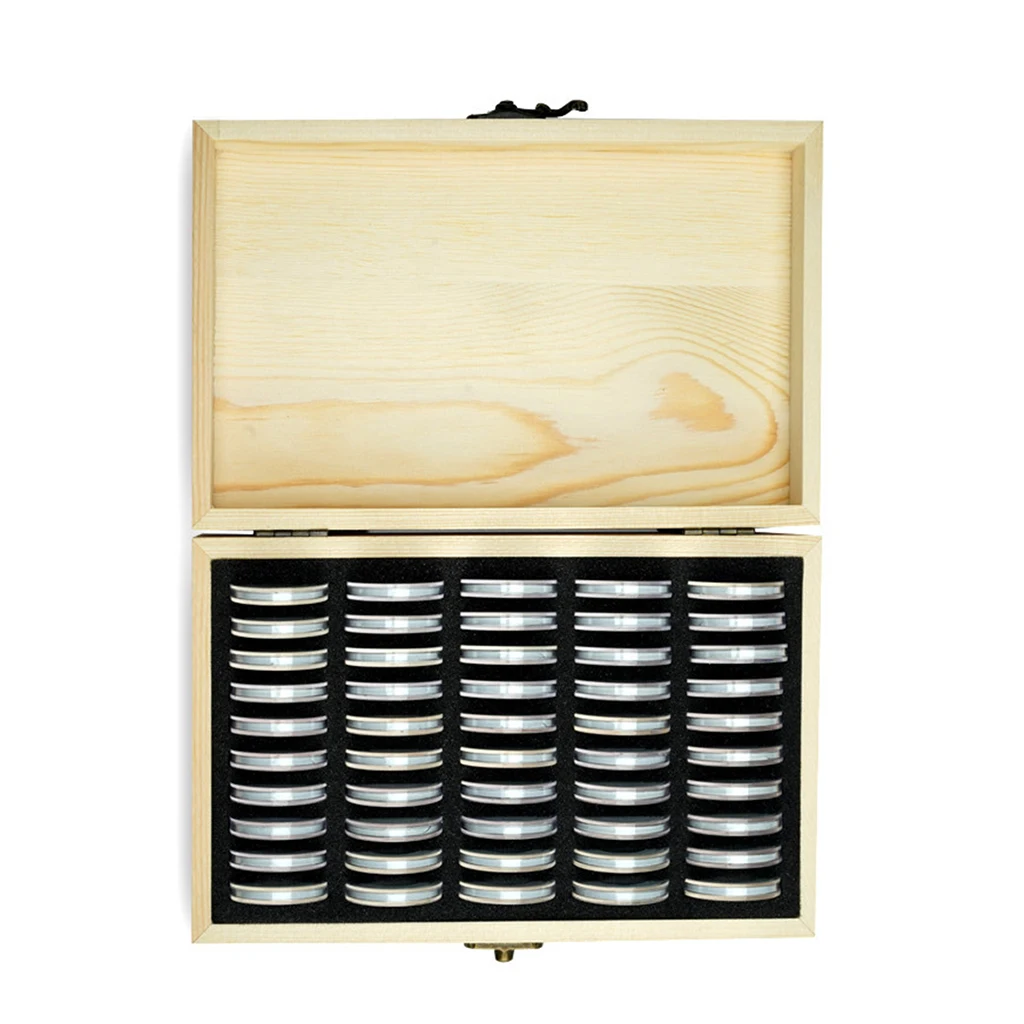 Münzbox Aus Holz, 50-teilig - Mit Transparenten Aufbewahrungsboxen, Für Münzsammlungen, Vintage-Design