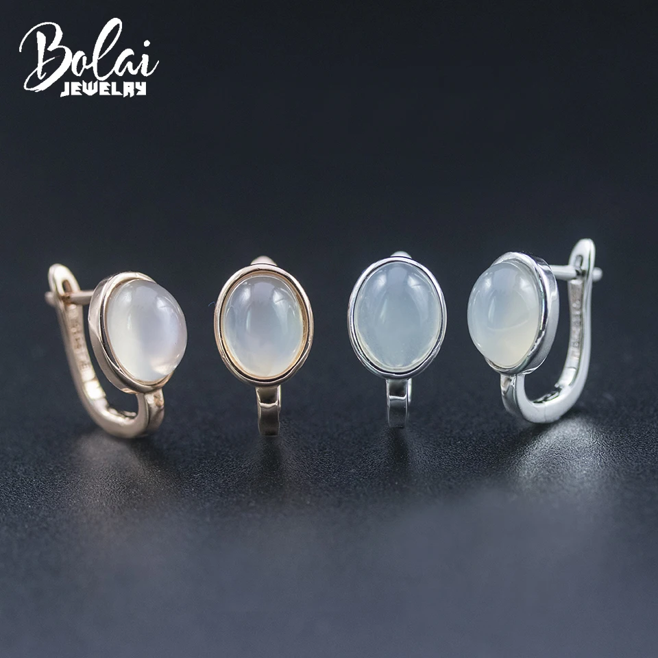 Natural white moonstone earrings 925 sterling silver rose gold color oval 9*7mm gemstone jewelry for women girl stud earring new