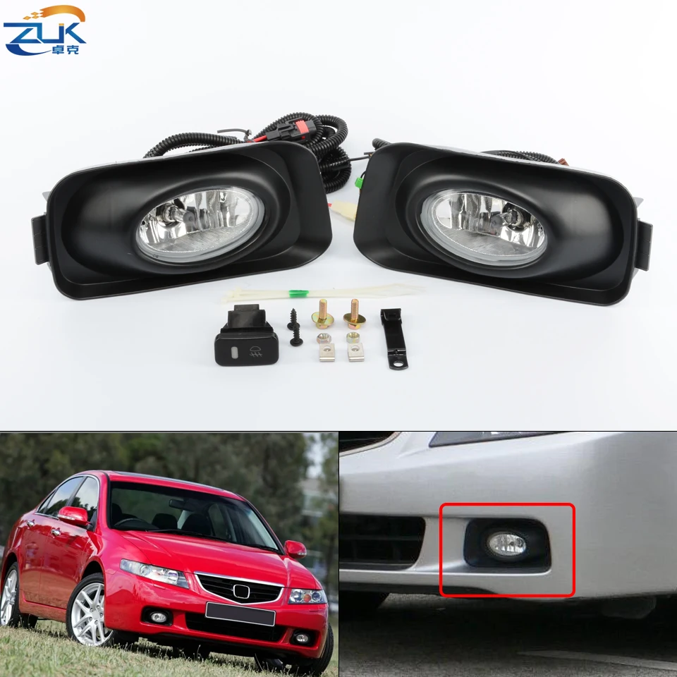 ZUK Car Front Bumper Fog Light Fog Lamp Upgrade Kit For HONDA ACCORD Euro CL7 CL9 2003-2008 Additional Foglight Wires Switch Set