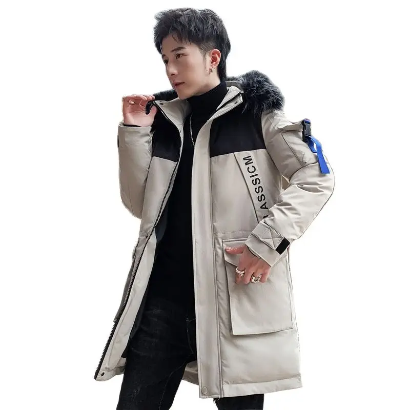 Men Winter Jacket Fur Collar Casual Hooded Parka Down Jackets Mens Warm Thick Thermal Outdoor Overcoat Zipper Multi-pocket