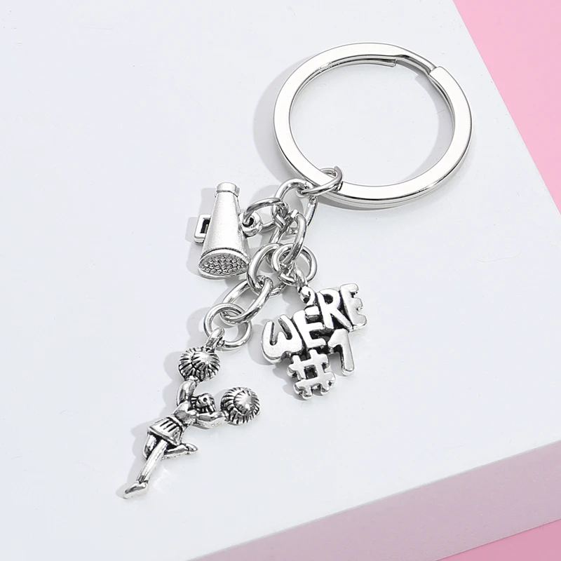 Cheer Keychain Cheering Squad Key Ring Trumpet Slogan Cheerleader  Metal Key Chains Competition Gifts DIY Jewelry Handmade